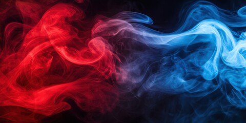 Fototapeta premium Vibrant swirls of red, white, and blue smoke dance dynamically, creating a vivid tapestry of motion and energy as the colors seamlessly intertwine