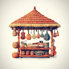 Obraz premium Vibrant Handcrafted Musical Instruments and Pottery Stall.