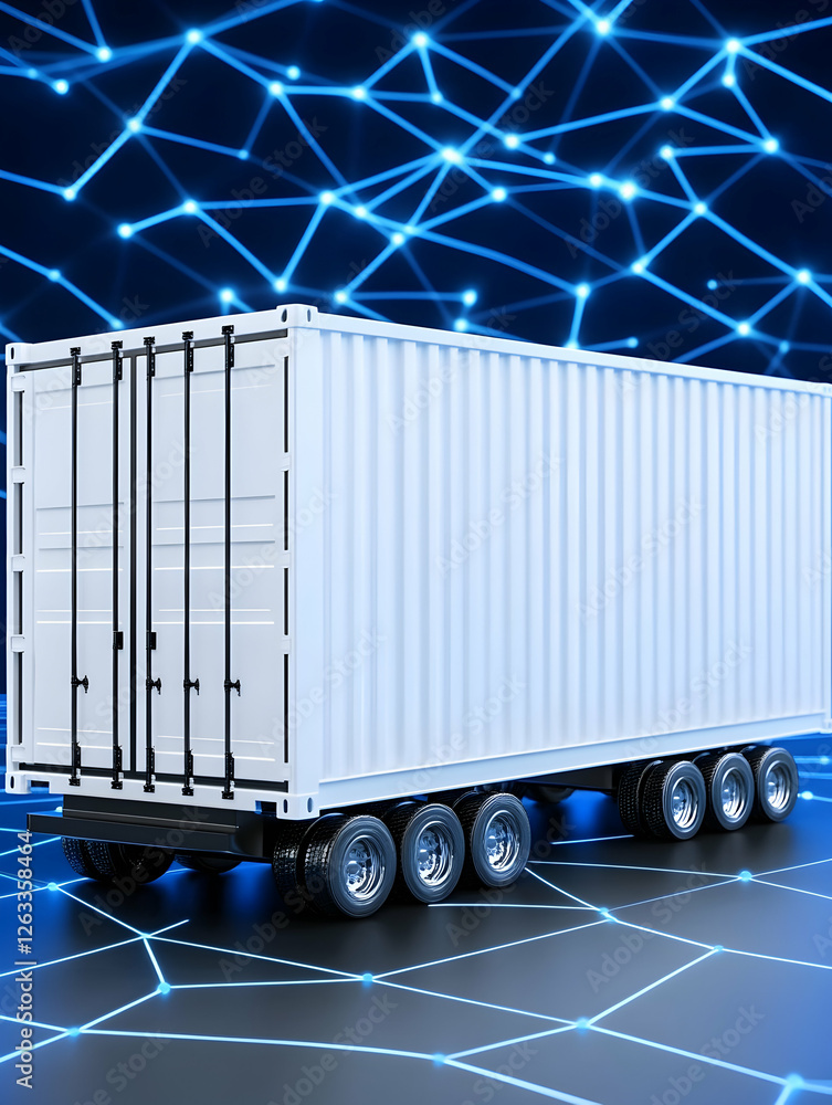 Poster isolated freight container on an abstract network background for cargo transport. generative ai