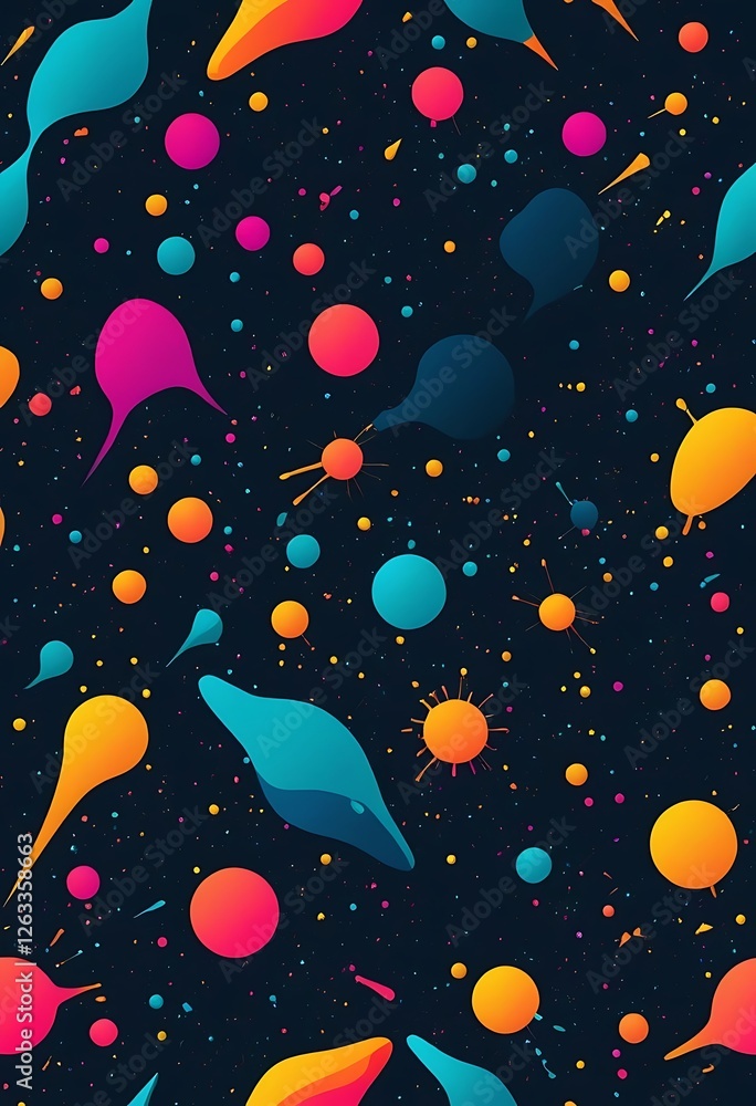 Poster abstract colorful shapes and splashes on dark background