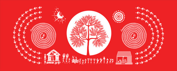 Daily Life in Rural India: A Visual Narrative in Warli Art. Warli art, Indian tribal art, Warli painting, Indian village life, Rural India.