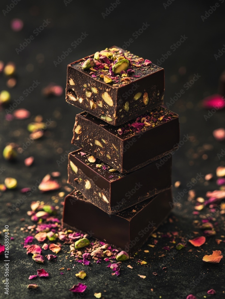 Wall mural Pistachio and Rose Petal Chocolate Bars