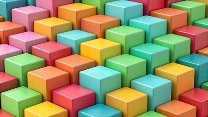 Obraz premium Colorful cubes arrangement abstract art digital illustration vibrant environment top view