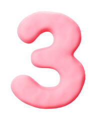 Number 3 png pink clay alphabet, transparent background