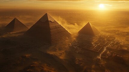 Giza Pyramids Sunset Aerial View Ancient Egypt