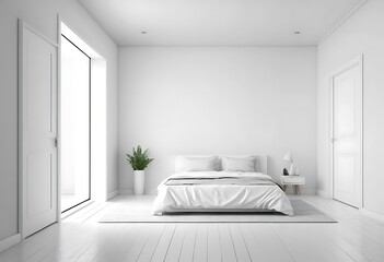 Monochromatic serenity, minimalist bedroom design with bright neutral palette