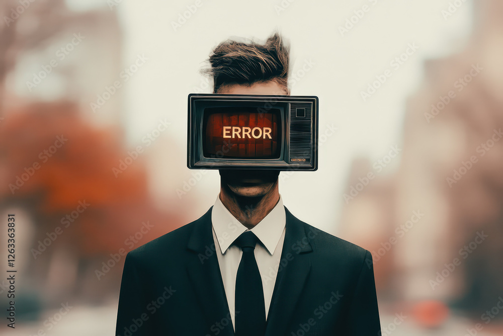 Poster exploring the intersection of technology and identity: the 'error' of modern existence captured in a