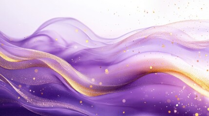 Pastel lavender background, with golden sparkles, confetti, and abstract flowing textures