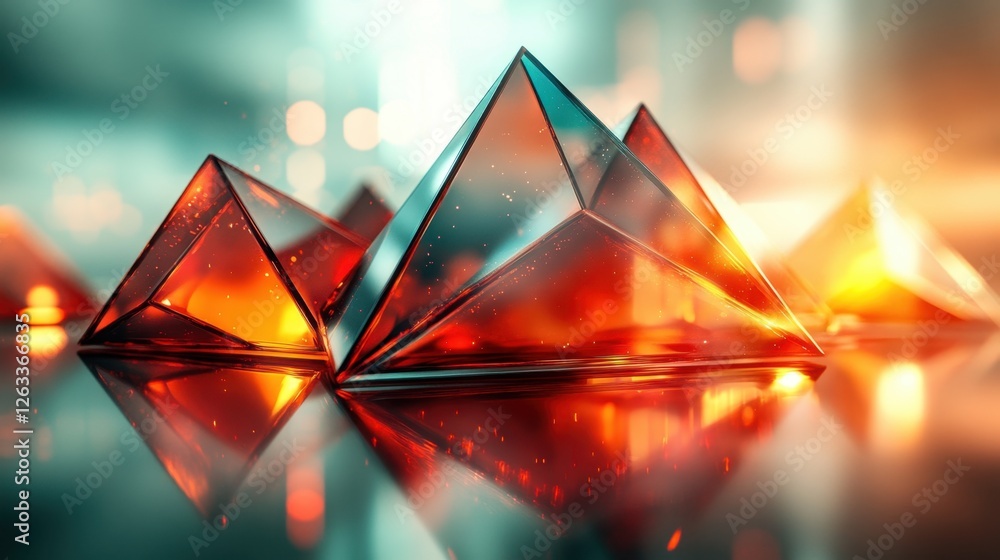 Aufkleber a series of red and blue cubes are arranged in a pyramid shape. the cubes are made of glass and are 