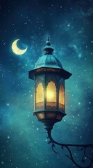 Islamic background with lantern and crescent moon place for text, ramadan