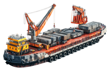 Heavy cargo ship operations industrial transport urban aerial view isolated on transparent background