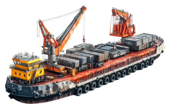 Heavy cargo ship operations industrial transport urban aerial view isolated on transparent background
