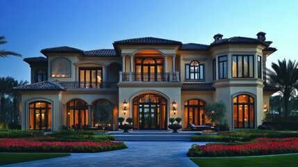 Magnificent Mediterranean Mansion at Dusk