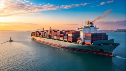Global Container Ship Transport Sunset Ocean Freight Commerce