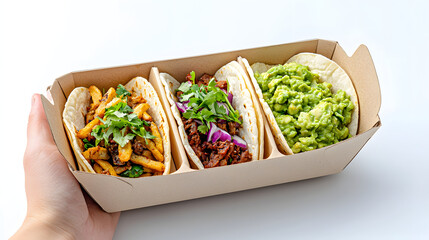 Delicious tacos with fresh guacamole, featuring savory fillings and vibrant toppings, perfect for satisfying meal