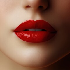 Fototapeta premium Close-up of Glamor Red Lipstick on Beautiful Smooth Lips