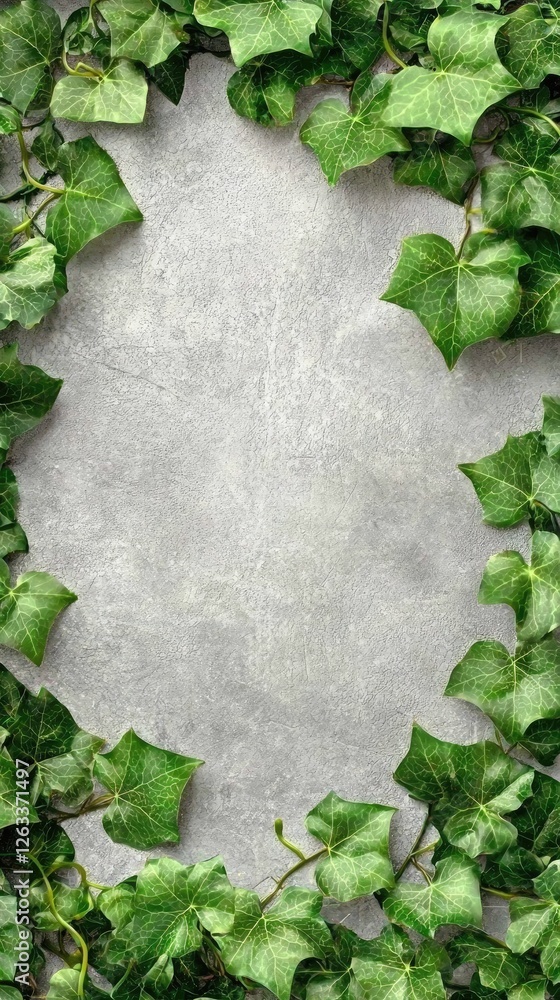 Wall mural Ivy frame, grey background, nature border, design template