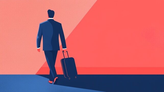 Businessman walking at airport terminal travel scene digital artwork modern environment perspective concept