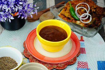 Imli ki Chutney, Tamarind sauce, Sauce in glass bottle                                                          