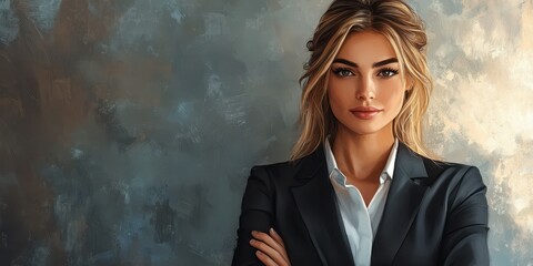 Confident young professional standing against a textured wall, showcasing style and determination in a corporate setting
