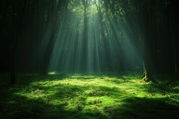Fototapeta premium Sunbeams Illuminating a Mystical Forest