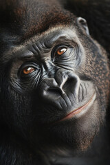 This stunning close-up of a gorilla showcases its expressive features and captivating eyes, highlighting the beauty of wildlife and nature conservation efforts.