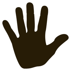 Fototapeta premium Silhouette of an open human hand displaying palm and five fingers, creating a dark shape against a white background, useful for conveying concepts related to anatomy, gestures, and fingerprints
