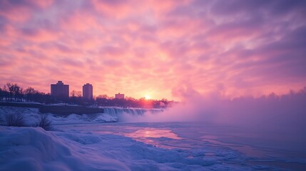 Niagara Falls in the cold winter months with a stunning display of ice and water