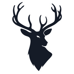 Dark silhouette of a stag head with large antlers, evoking wildlife, wilderness, and the beauty of nature, ideal for logos, branding, and designs related to hunting, nature, and outdoor themes