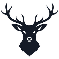 Dark silhouette of a stag head with large antlers, conveying strength and wilderness, ideal for logos, illustrations, and nature themed designs