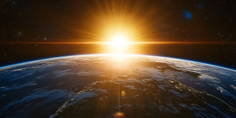 Satellite View of Sun Rising Over Earth From Space