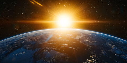 Satellite View of Sun Rising Over Earth From Space