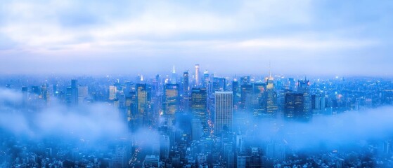 Obraz premium NYC Skyline Enveloped in Mist: A Serene Aerial View