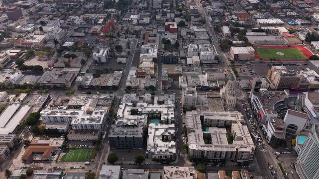 Aerial Pan Over Hollywood Boulevard and Urban Landscape Los Angeles February 11 2025 Editorial Use Only