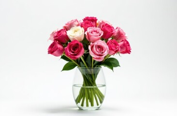 Obraz premium Colorful bouquet of roses and peonies on white background.