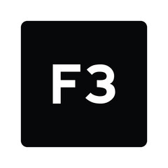 Key with with F3 symbol. Black computer keyboard. Button icon vector illustration. 
