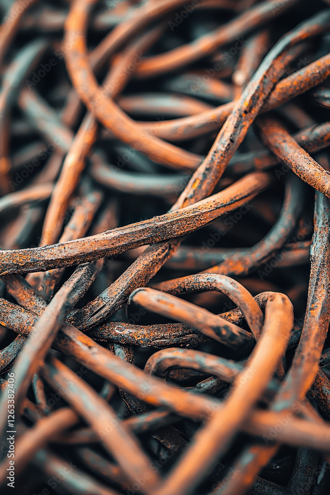 Poster exploring the intricate patterns and details of rusted metal: a macro photography perspective on ind