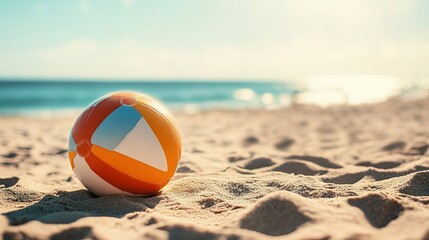 Obraz premium Beach Ball Resting On Sandy Beach Near Ocean