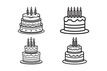 Minimalist Birthday Cake Icon Collection