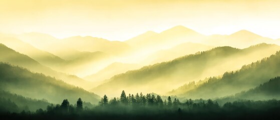 Fototapeta premium Misty Mountain Sunrise: A Serene Landscape