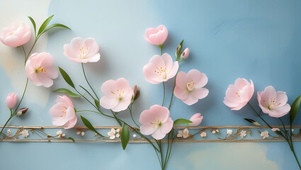 Pink flowers on wooden background