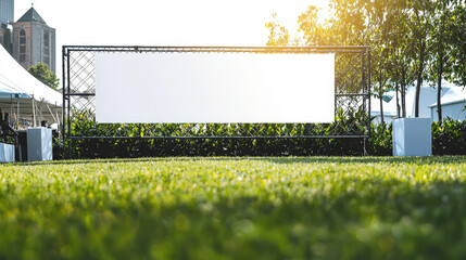Open outdoor space with blank banner on grass ready for event promotion