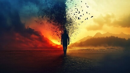 Visual representation of the journey from trauma to healing  symbols of struggle and resilience