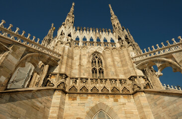 View upwards from the terraces of Milan Cathedral