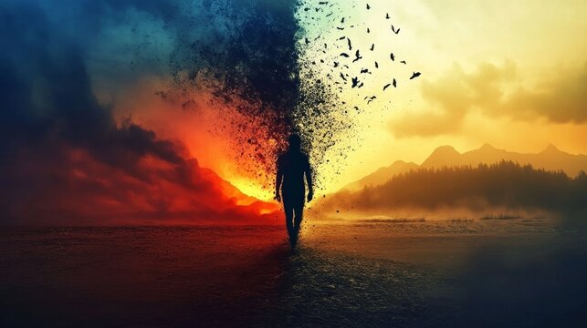 Visual representation of the journey from trauma to healing  symbols of struggle and resilience