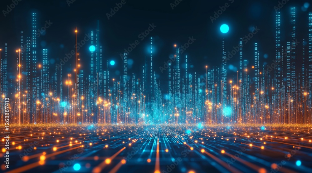 Poster a beauty futuristic abstract background in a high-tech style. shining lines and patterns resembling 