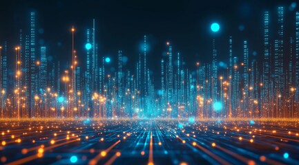 Fototapeta premium A beauty futuristic abstract background in a high-tech style. Shining lines and patterns resembling neural networks, connections, and digital circuits.