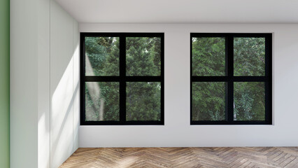 Fototapeta premium empty interior room shadow wall space background mock up architecture sunlight. empty home modern window light floor design apartment white house indoor. blank minimal concept backdrop bright clean.