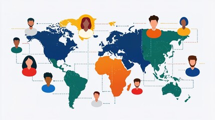 Naklejka premium Interconnected global business nodes digital collaboration aerial infographic concept