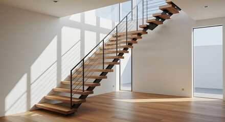 Obraz premium Modern Staircase Interior with Wood Steps and Natural Sunlight